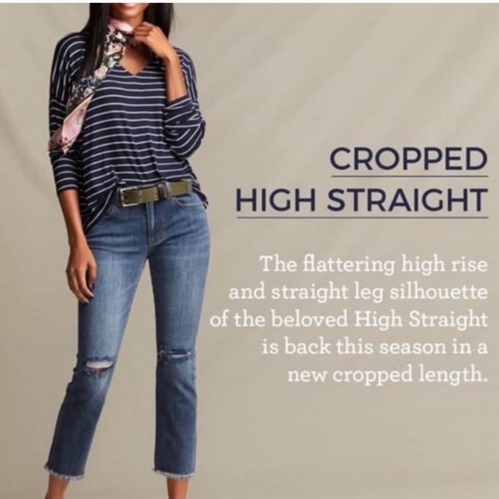 CAbi Cropped High Straight Distressed Jeans sz 12 - Picture 4 of 15